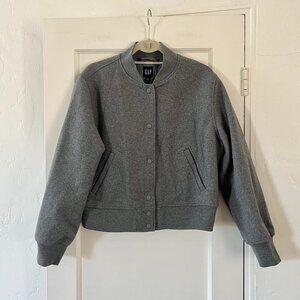 NWOT GAP Women's Wool Bomber Jacket Charcoal Grey Varsity Jacket Medium